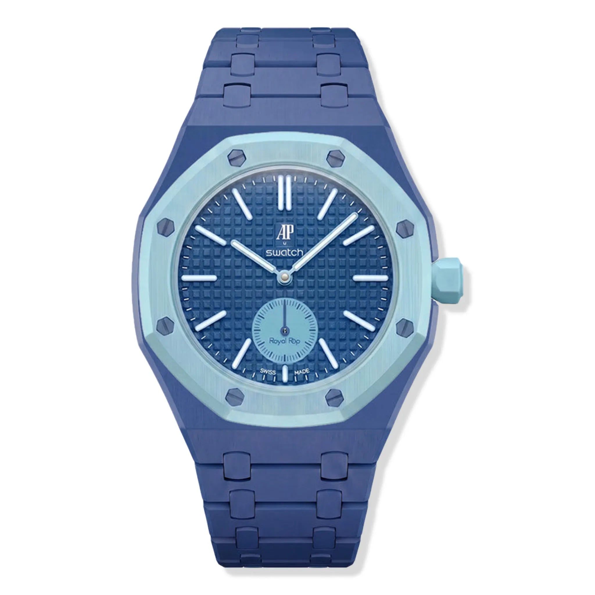 Front View of Swatch x Audemars Piguet Royal Pop Lan Ba With Blue Bio Ceramic Strap SSX03L100N